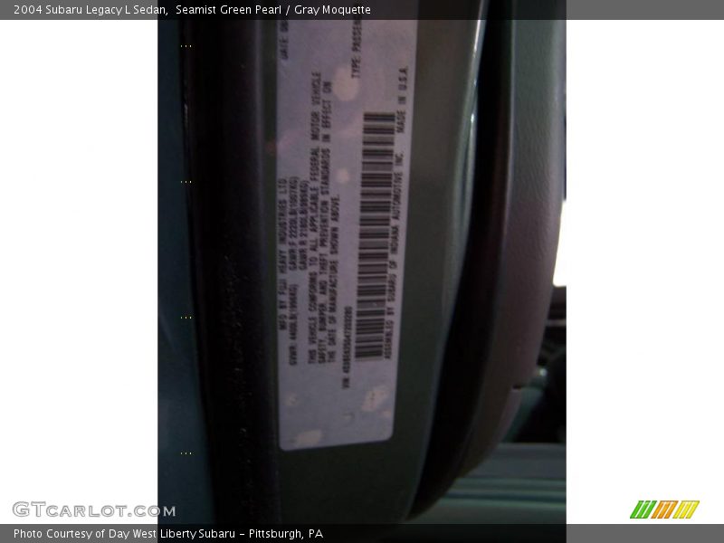 Seamist Green Pearl / Gray Moquette 2004 Subaru Legacy L Sedan