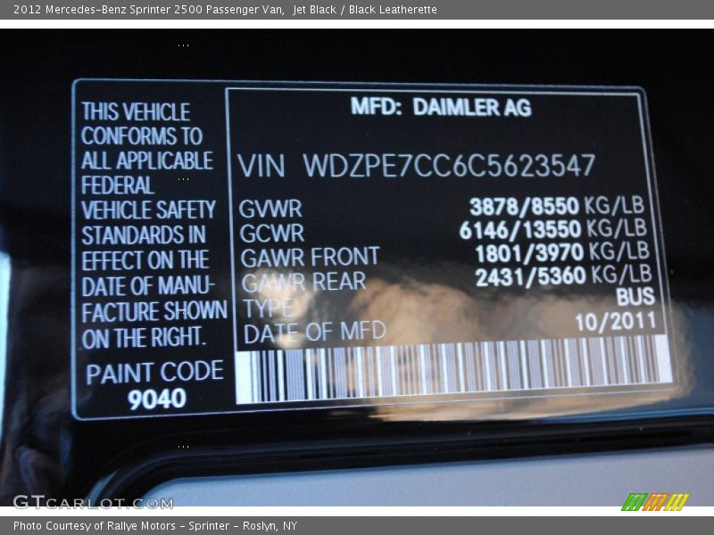 Jet Black / Black Leatherette 2012 Mercedes-Benz Sprinter 2500 Passenger Van