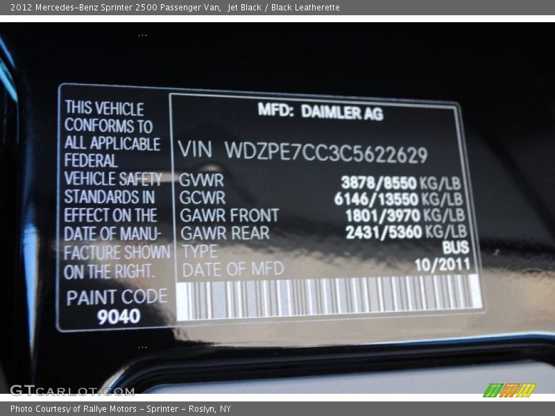 Jet Black / Black Leatherette 2012 Mercedes-Benz Sprinter 2500 Passenger Van