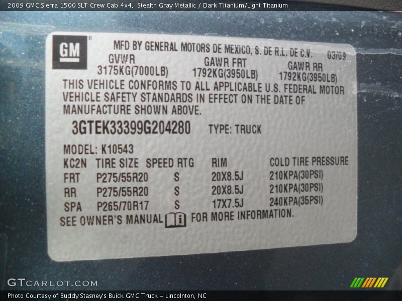 Stealth Gray Metallic / Dark Titanium/Light Titanium 2009 GMC Sierra 1500 SLT Crew Cab 4x4