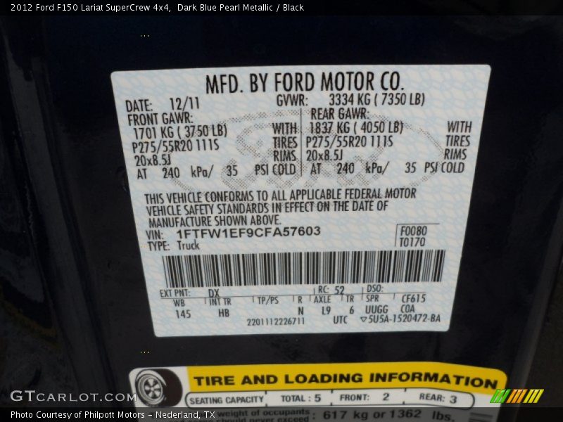 Dark Blue Pearl Metallic / Black 2012 Ford F150 Lariat SuperCrew 4x4