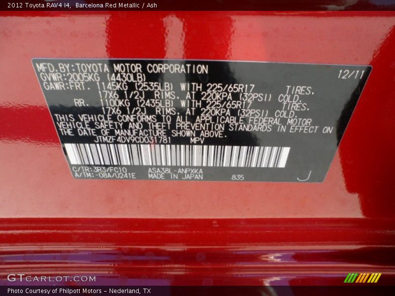 Barcelona Red Metallic / Ash 2012 Toyota RAV4 I4