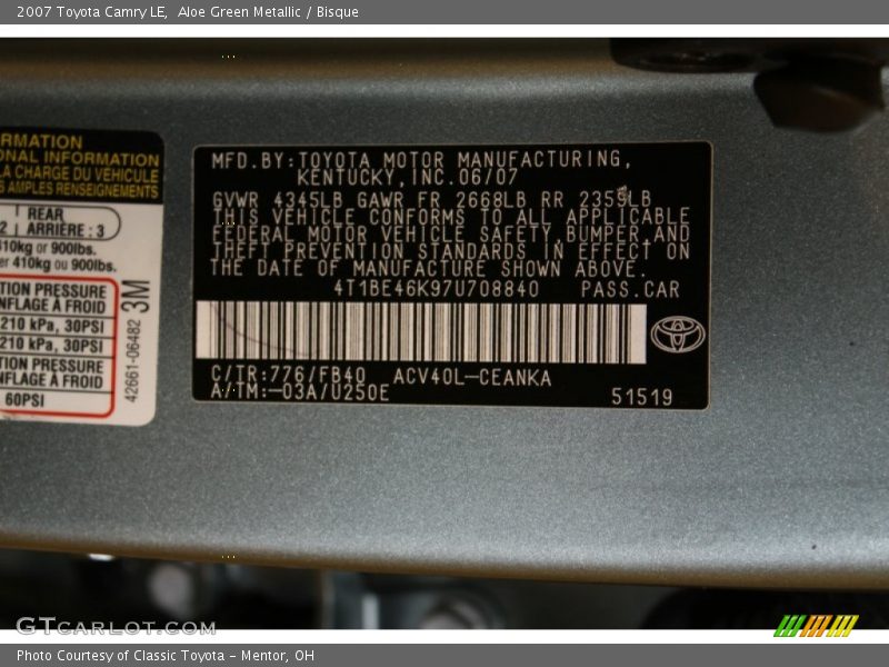 Aloe Green Metallic / Bisque 2007 Toyota Camry LE