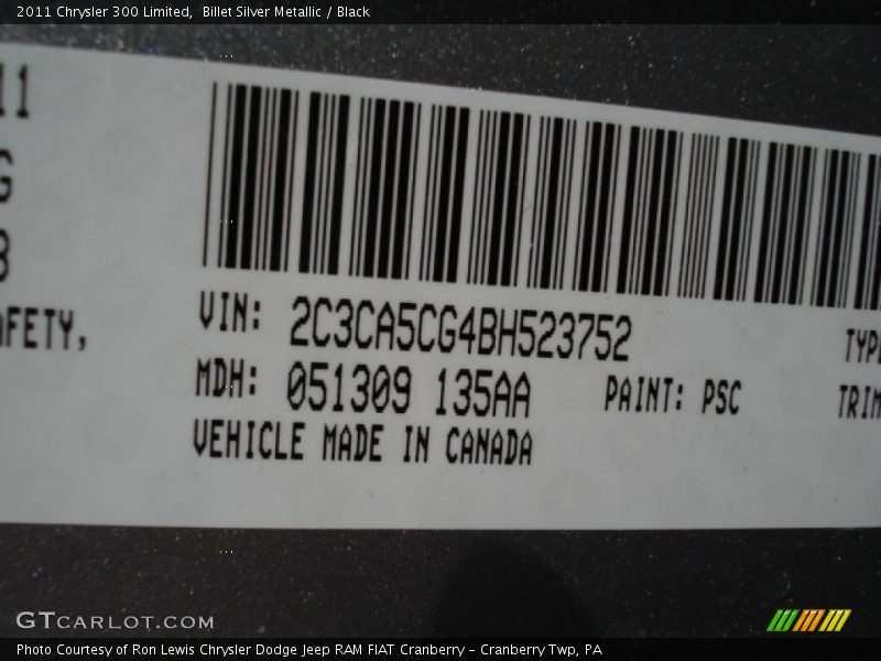 2011 300 Limited Billet Silver Metallic Color Code PSC