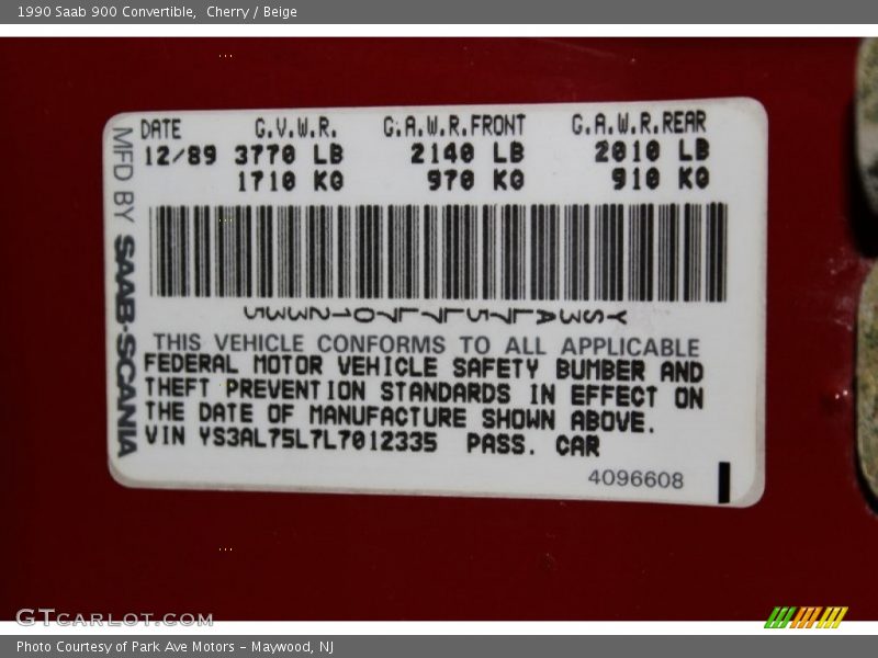 Cherry / Beige 1990 Saab 900 Convertible