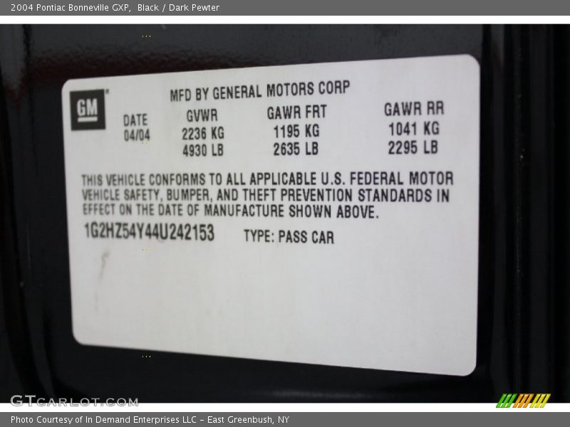 Black / Dark Pewter 2004 Pontiac Bonneville GXP
