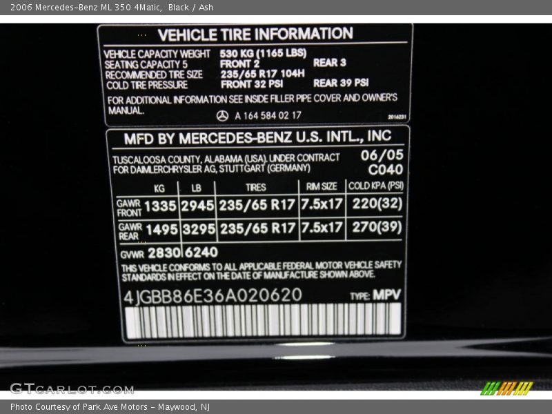 Black / Ash 2006 Mercedes-Benz ML 350 4Matic
