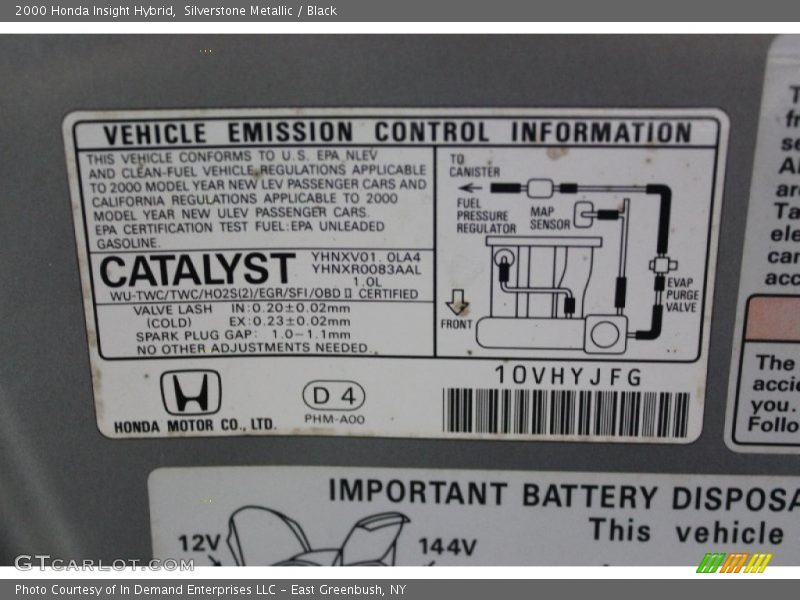 Info Tag of 2000 Insight Hybrid