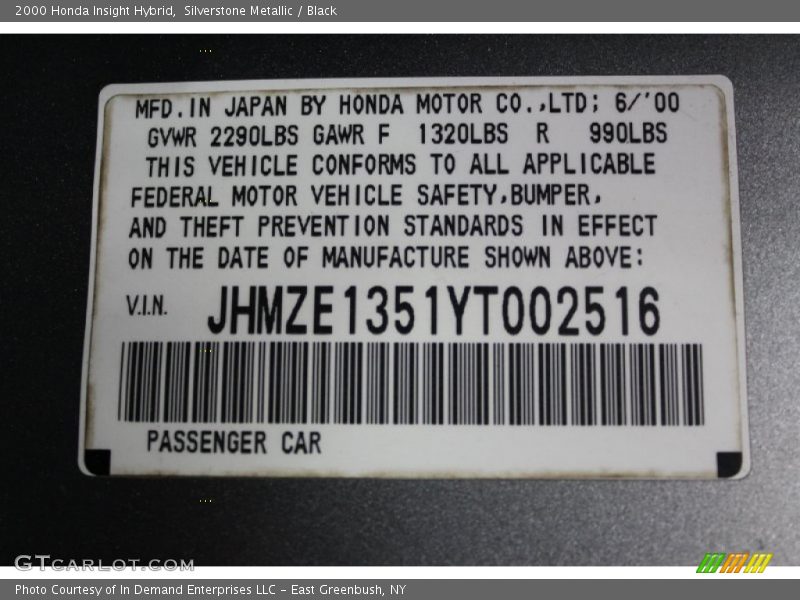 Silverstone Metallic / Black 2000 Honda Insight Hybrid