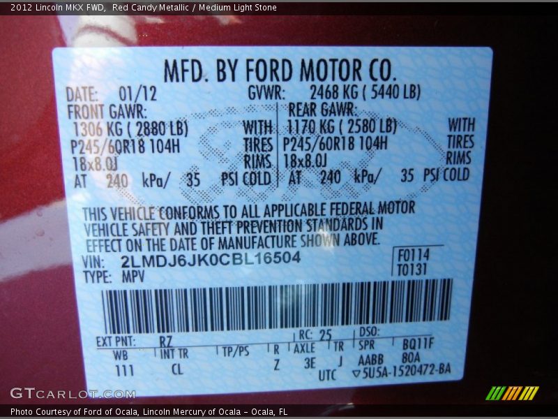 Red Candy Metallic / Medium Light Stone 2012 Lincoln MKX FWD