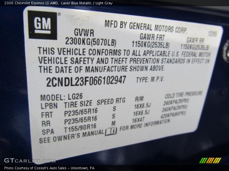 Laser Blue Metallic / Light Gray 2006 Chevrolet Equinox LS AWD