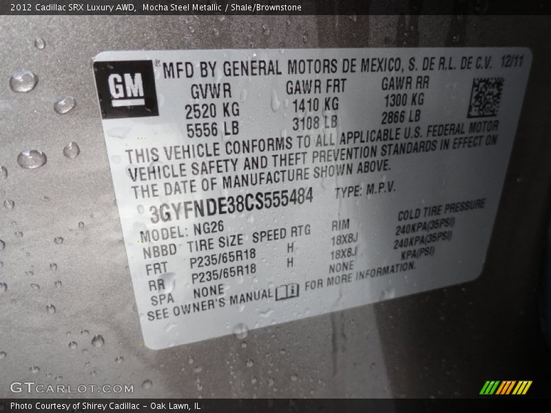 Mocha Steel Metallic / Shale/Brownstone 2012 Cadillac SRX Luxury AWD