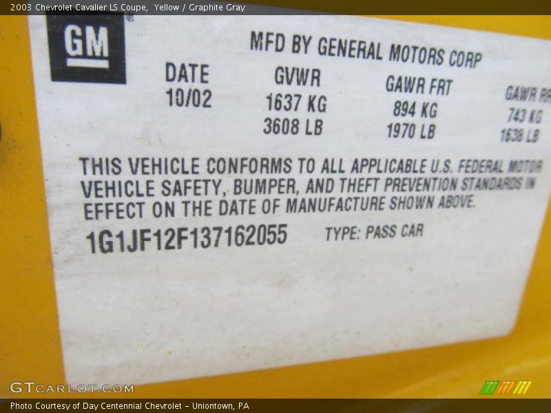 Yellow / Graphite Gray 2003 Chevrolet Cavalier LS Coupe