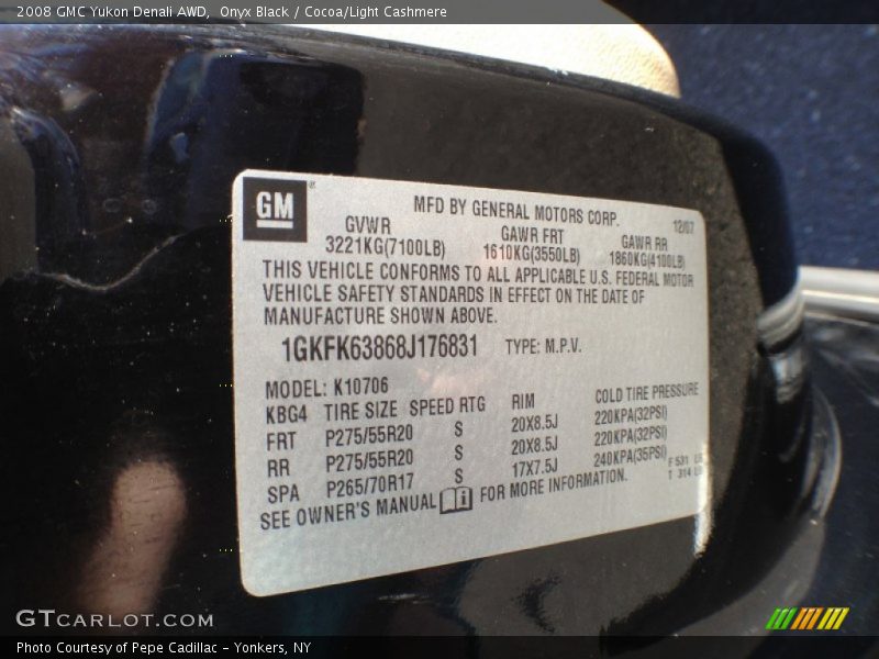 Onyx Black / Cocoa/Light Cashmere 2008 GMC Yukon Denali AWD