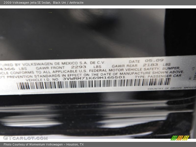 Black Uni / Anthracite 2009 Volkswagen Jetta SE Sedan