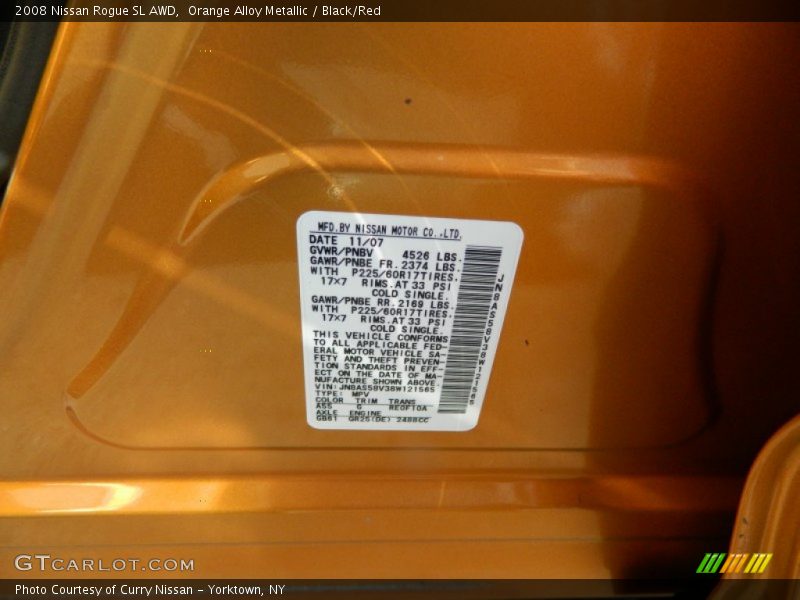 2008 Rogue SL AWD Orange Alloy Metallic Color Code A55