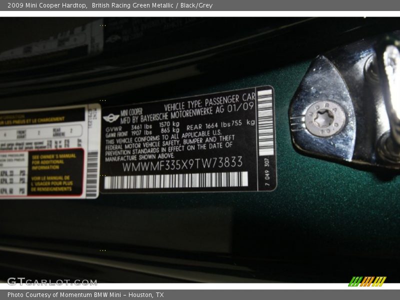 British Racing Green Metallic / Black/Grey 2009 Mini Cooper Hardtop