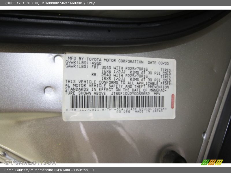 Millennium Silver Metallic / Gray 2000 Lexus RX 300