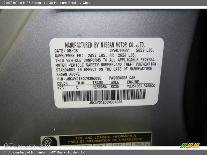 Liquid Platinum Metallic / Wheat 2007 Infiniti M 35 Sedan