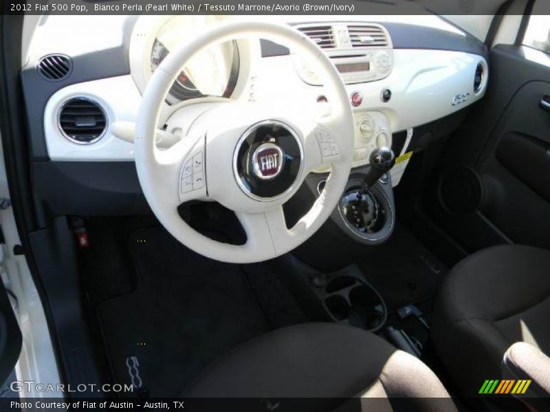 Bianco Perla (Pearl White) / Tessuto Marrone/Avorio (Brown/Ivory) 2012 Fiat 500 Pop