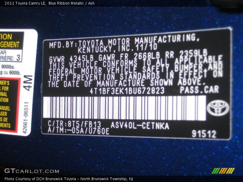 Blue Ribbon Metallic / Ash 2011 Toyota Camry LE