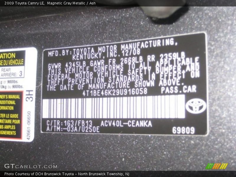 Magnetic Gray Metallic / Ash 2009 Toyota Camry LE