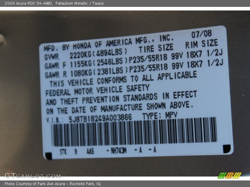 Palladium Metallic / Taupe 2009 Acura RDX SH-AWD