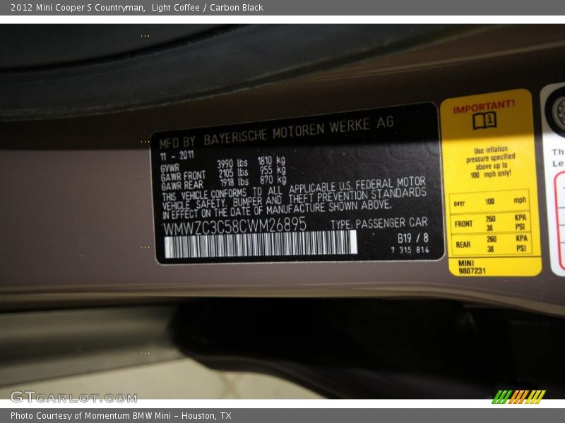 Light Coffee / Carbon Black 2012 Mini Cooper S Countryman