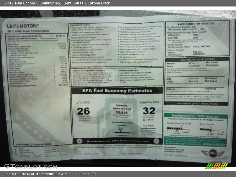 Light Coffee / Carbon Black 2012 Mini Cooper S Countryman