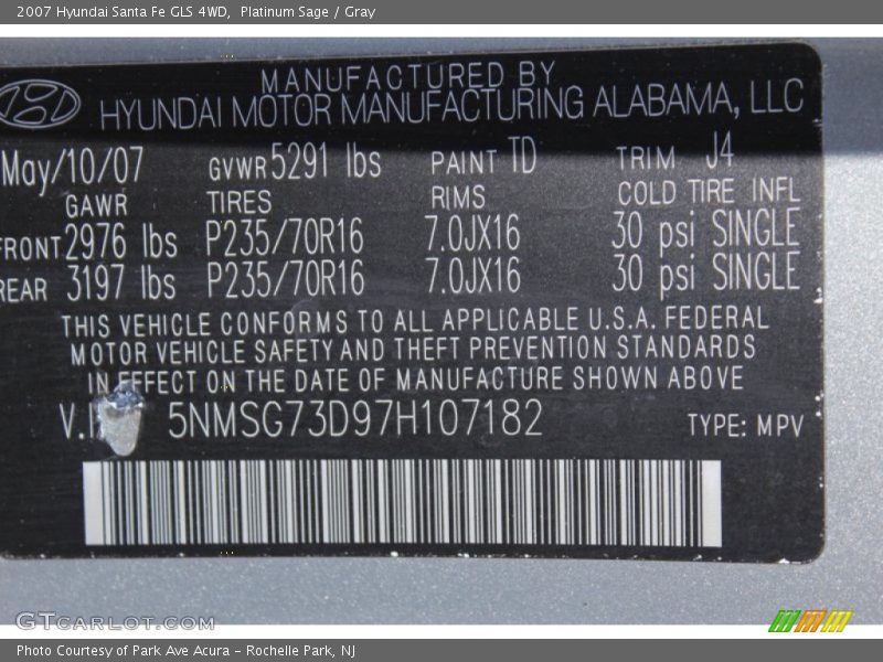 Platinum Sage / Gray 2007 Hyundai Santa Fe GLS 4WD