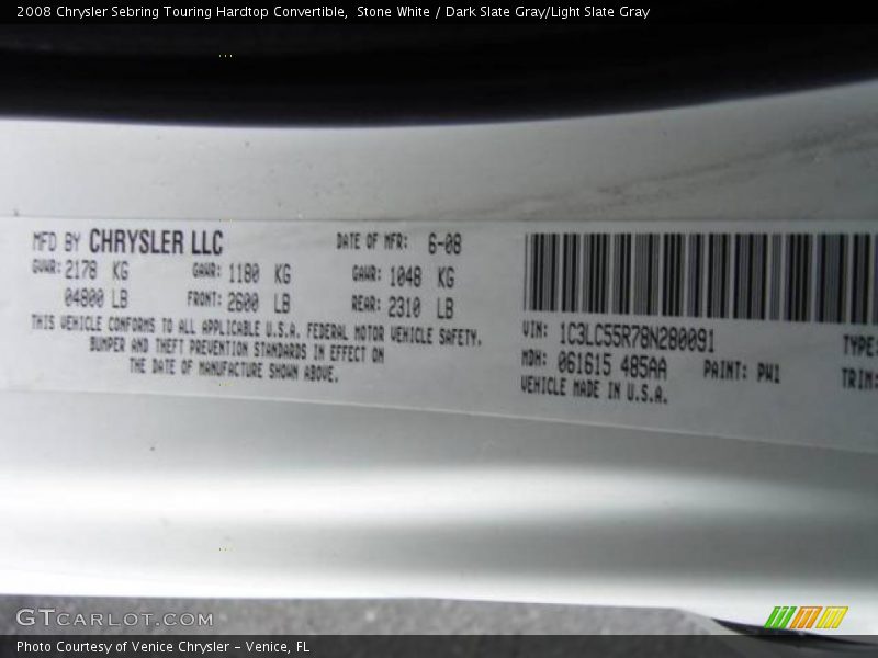 Stone White / Dark Slate Gray/Light Slate Gray 2008 Chrysler Sebring Touring Hardtop Convertible