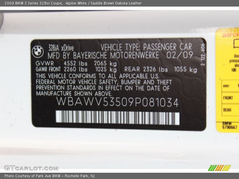 Alpine White / Saddle Brown Dakota Leather 2009 BMW 3 Series 328xi Coupe