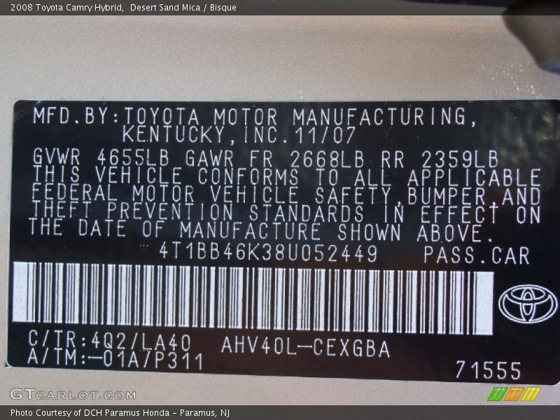 Desert Sand Mica / Bisque 2008 Toyota Camry Hybrid