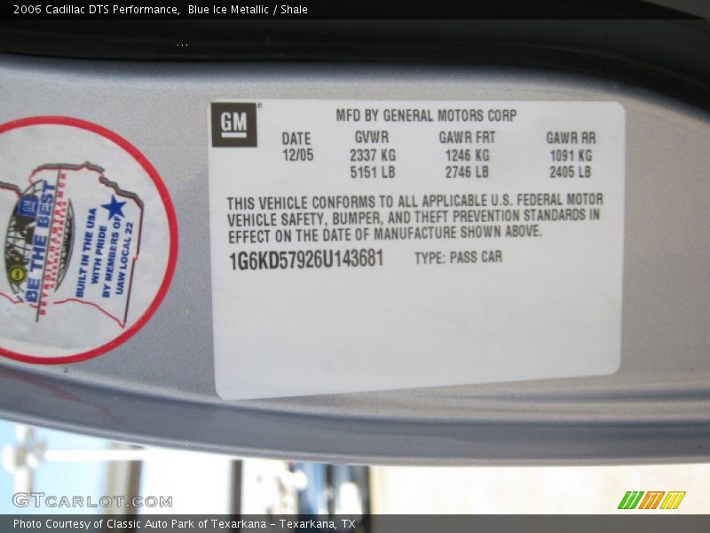 Blue Ice Metallic / Shale 2006 Cadillac DTS Performance