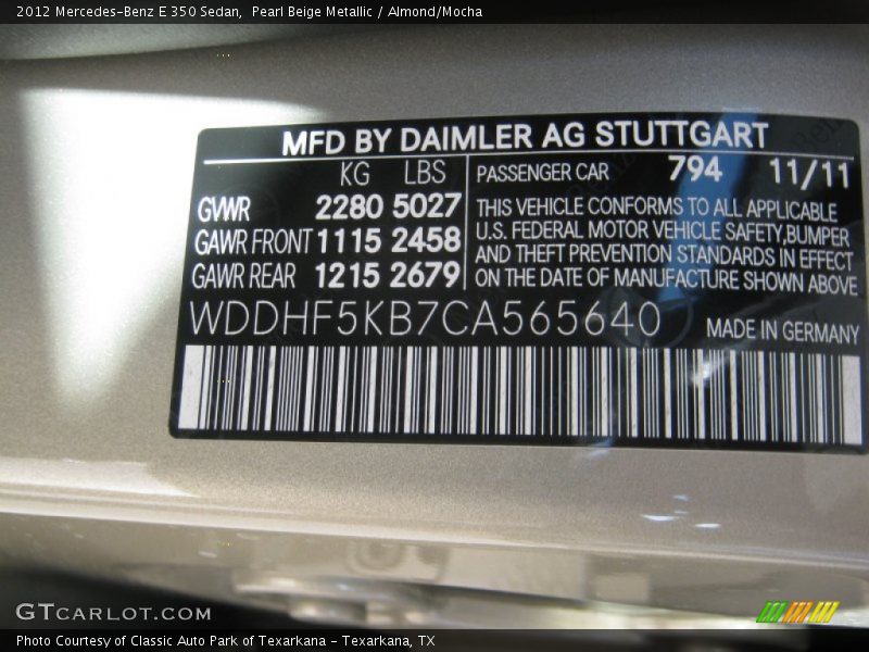 Pearl Beige Metallic / Almond/Mocha 2012 Mercedes-Benz E 350 Sedan