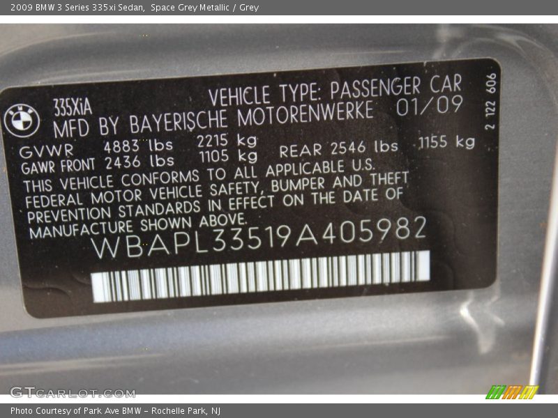 Space Grey Metallic / Grey 2009 BMW 3 Series 335xi Sedan