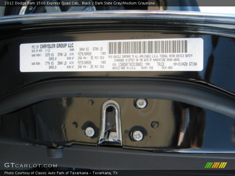 Black / Dark Slate Gray/Medium Graystone 2012 Dodge Ram 1500 Express Quad Cab