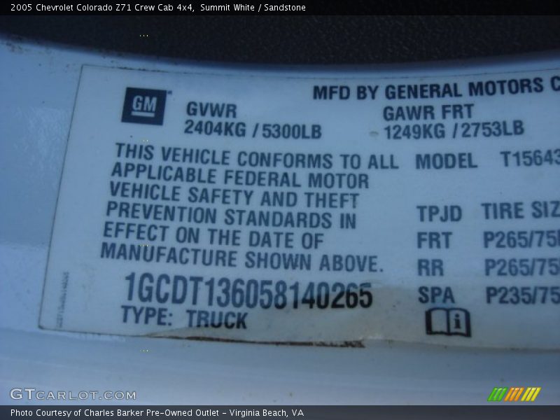 Summit White / Sandstone 2005 Chevrolet Colorado Z71 Crew Cab 4x4