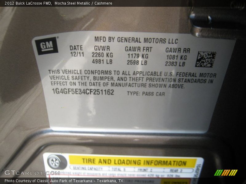 Mocha Steel Metallic / Cashmere 2012 Buick LaCrosse FWD