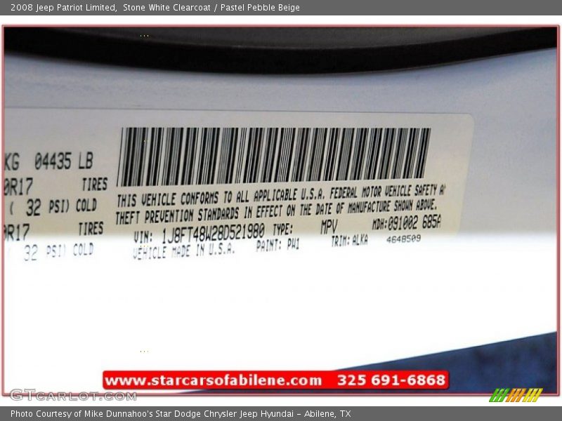 Stone White Clearcoat / Pastel Pebble Beige 2008 Jeep Patriot Limited