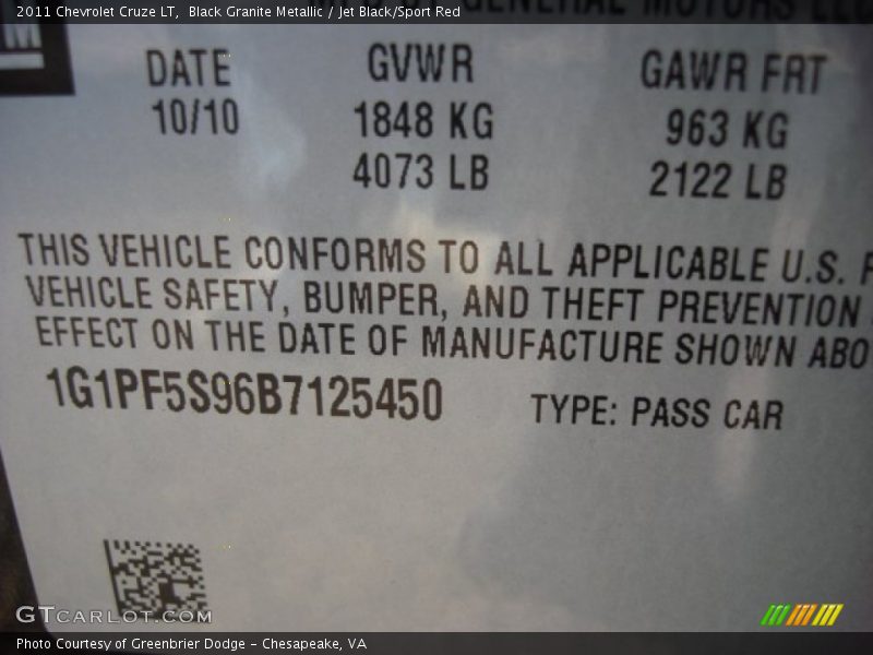 Black Granite Metallic / Jet Black/Sport Red 2011 Chevrolet Cruze LT