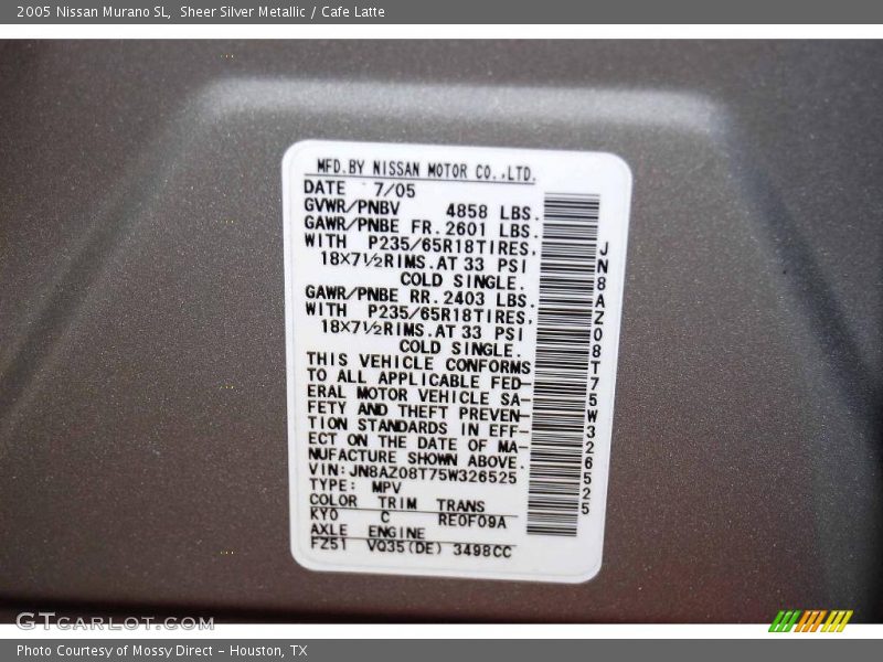 Sheer Silver Metallic / Cafe Latte 2005 Nissan Murano SL