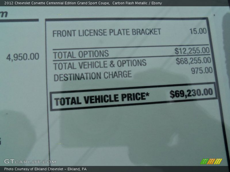  2012 Corvette Centennial Edition Grand Sport Coupe Window Sticker