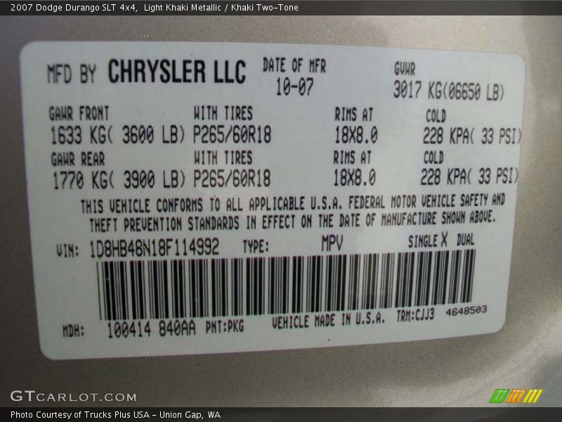 Light Khaki Metallic / Khaki Two-Tone 2007 Dodge Durango SLT 4x4