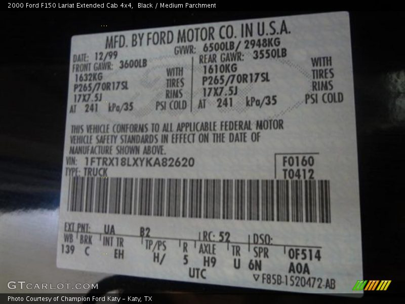 Black / Medium Parchment 2000 Ford F150 Lariat Extended Cab 4x4