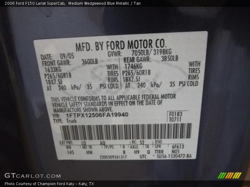 Medium Wedgewood Blue Metallic / Tan 2006 Ford F150 Lariat SuperCab