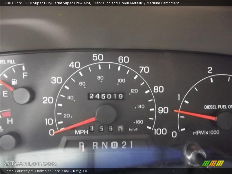 Dark Highland Green Metallic / Medium Parchment 2001 Ford F250 Super Duty Lariat Super Crew 4x4