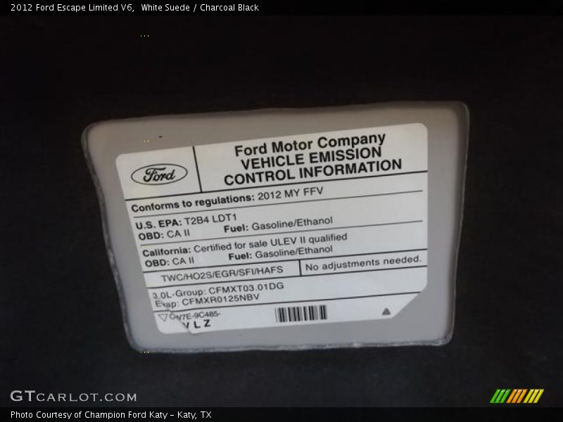 White Suede / Charcoal Black 2012 Ford Escape Limited V6