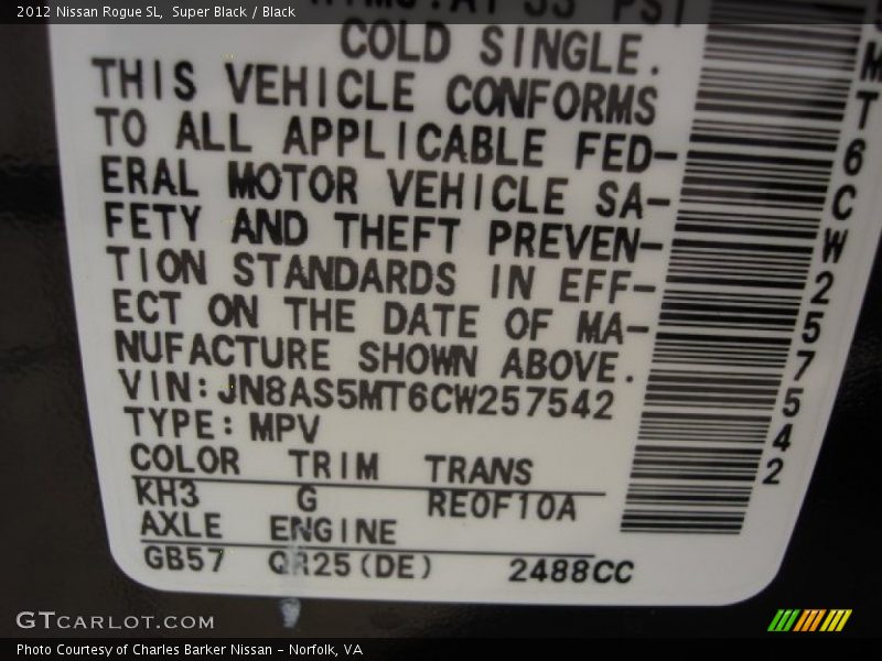 Super Black / Black 2012 Nissan Rogue SL