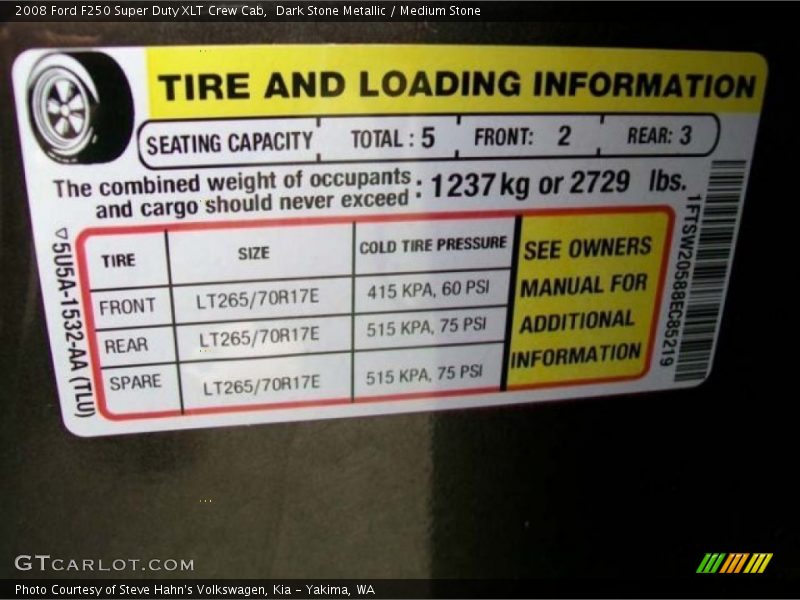 Tire Pressure - 2008 Ford F250 Super Duty XLT Crew Cab